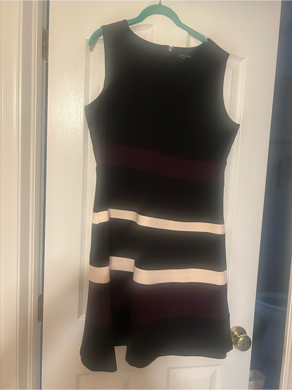 Tommy Hilfiger Black Dress with Cream and Deep Plum Stripes
